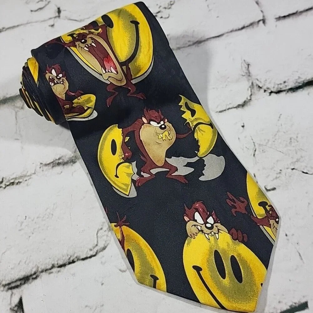 Vintage 1996 Looney Tunes Mania Tasmanian Devil Smiley Face Tie‎